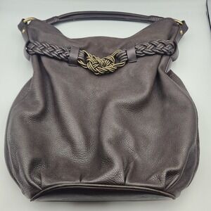 Aqua‎ Madonna Genuine Leather Braided Bucket Shoulder Bag 15x16 Brown Red